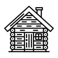 Log cabin with door, window, and roof. Editable stroke. vector