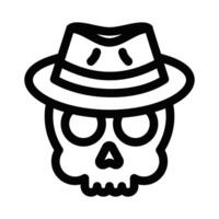 Skull in gangster hat icon bold style. Editable stroke. vector