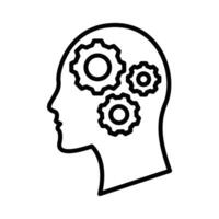 Side profile head with gears inside. Editable stroke. vector
