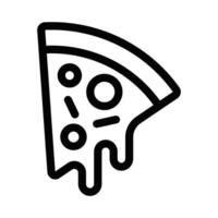 Line icon of a pizza slice with toppings. Editable stroke. vector