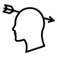 Arrow goes through head icon in outline. Editable stroke. vector