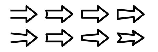 Set of bold arrow icons pointing right. Editable stroke. vector