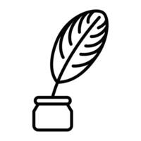Quill in ink bottle icon outline style. Editable stroke. vector