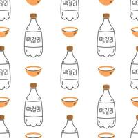 Makgeolli Bottle with Bowl Seamless Pattern vector