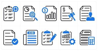 A set of 10 business icons as pie chart report, business report, cost statement in blue color vector
