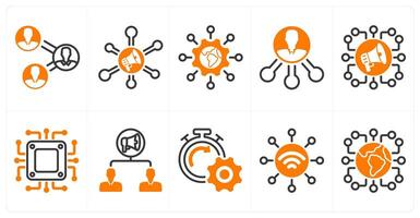 A set of 10 seo icons as business connectivity, marketing network, global technology in orange color vector