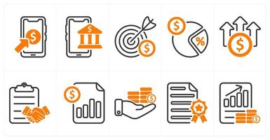A set of 10 business and seo icons as pay per click, online banking, business target vector