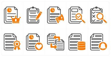 A set of 10 seo icons as high quality content, content editing, advertising report in orange color vector