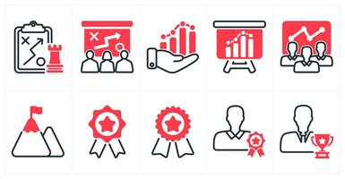 A set of 10 business icons as tactics, presenting tactics, business growth in red color vector