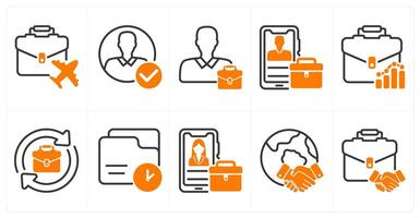 A set of 10 business icons as business travel, account approval, business portfolio in orange color vector