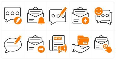 A set of 10 seo icons as edit comment, email alert, blog in orange color vector