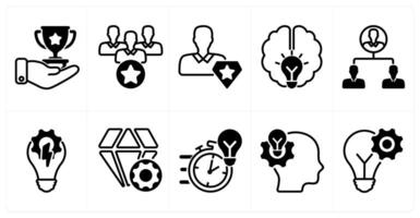 A set of 10 business icons as business achievement, leadership, pro member in black color vector