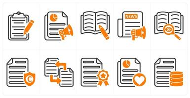 A set of 10 seo icons as content editing, advertising report, article writing icon concept in orange color vector