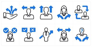 A set of 10 business icons as business direction, confusion, career vision, employee change in blue color vector