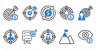 A set of 10 business icons as business target, focus target, tax refund in blue color vector