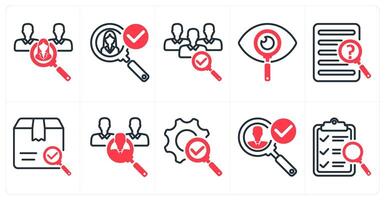 A set of 10 business icons as recruitment, find candidate, exploration in red color vector