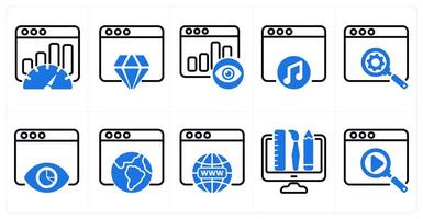 A set of 10 seo icons as seo performance, website reputation, page view in blue color vector
