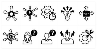 A set of 10 business icons as service network, time network, uncertanity in black color vector