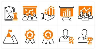 A set of 10 business icons as tactics, presenting tactics, business growth in orange color vector