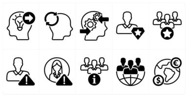 A set of 10 business icons as keyword forward, mind reload, decision making process in black color vector