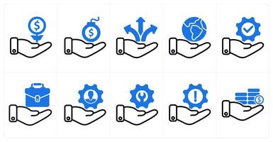 A set of 10 business icons as investment growth, debt, business direction in blue color vector