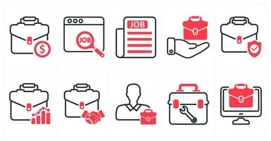 A set of 10 business icons as work, job, job newspaper in red color vector