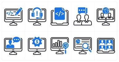 A set of 10 business icons as web designing, online support, web development in blue color vector