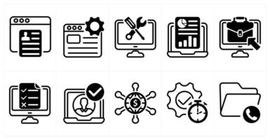 A set of 10 business icons as job apply, web service, online report in black color vector