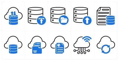 A set of 10 seo icons as cloud storage, backup, data storage in blue color vector
