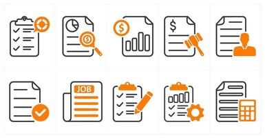 A set of 10 business icons as pie chart report, business report, cost statement in orange color vector