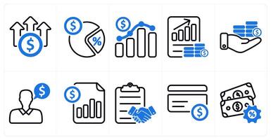 A set of 10 business and seo icons as high cost, tax rate, business growth, profit report in blue color vector