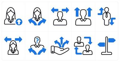 A set of 10 business icons as career up, confusion, career vision in blue color vector