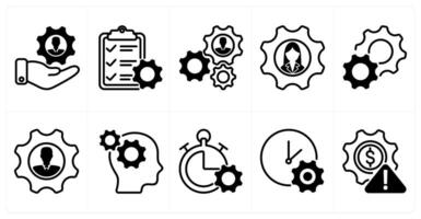 A set of 10 business icons as human resource managament, service list, business support in black color vector
