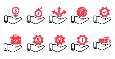 A set of 10 business icons as investment growth, debt, business direction in red color vector