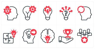 A set of 10 business icons as idea making, idea development, idea generate in red color vector