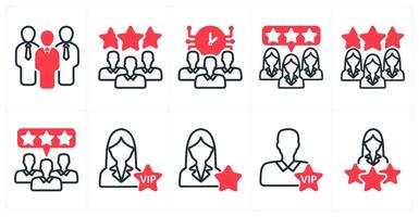 A set of 10 business icons as business group, expert team, time management in red color vector