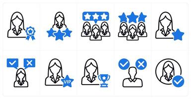 A set of 10 business and seo icons as premium member, premium user, customer feedback in blue color vector