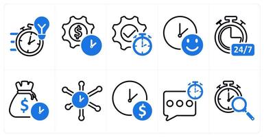 A set of 10 business icons as quick solution, investment time plan, productivity in blue color vector