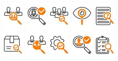 A set of 10 business icons as recruitment, find candidate, exploration in orange color vector