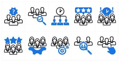 A set of 10 business icons as problem solving team, recruitment, time sharing in blue color vector