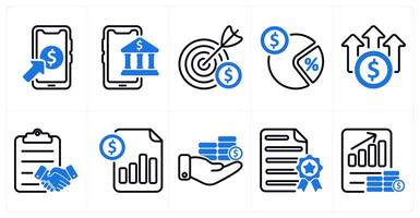 A set of 10 business and seo icons as pay per click, online banking, business target in blue color vector