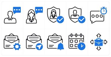 A set of 10 business icons as consultant, user protection, quick response in blue color vector