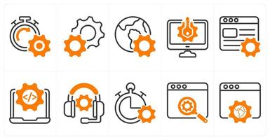 A set of 10 business and seo icons as seo performance, settings, browser optimization vector