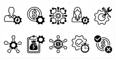 A set of 10 business icons as efiicient person, money setting, service network in black color vector