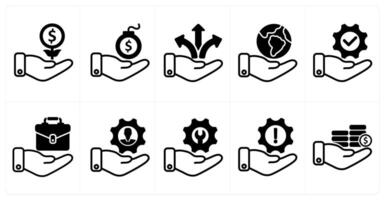 A set of 10 business icons as investment growth, debt, business direction in black color vector