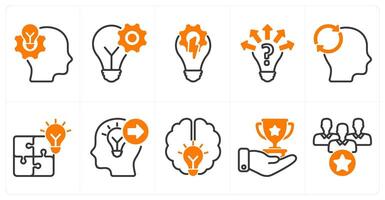 A set of 10 business icons as idea making, idea development, idea generate in orange color vector