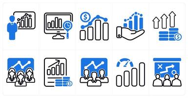 A set of 10 business icons as graphical presentation, analysis, business growth in blue color vector