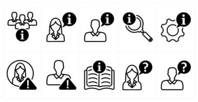 A set of 10 business icons as team information, business instruction, search info in black color vector