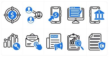 A set of 10 seo icons as target profit, business connectivity, pay per click in blue color vector