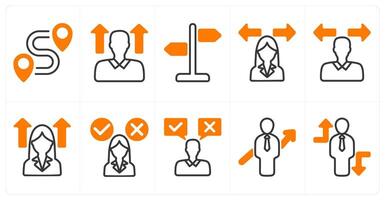 A set of 10 business icons as destination, career vision, direction sign in orange color vector